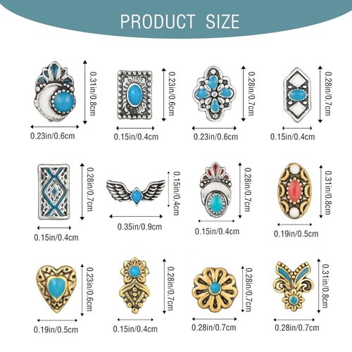 Retro Turquoise Totem Flower 3D Alloy Nail Art Mix Color Nail Charms, DIY Nail Art Decorations 50pcs