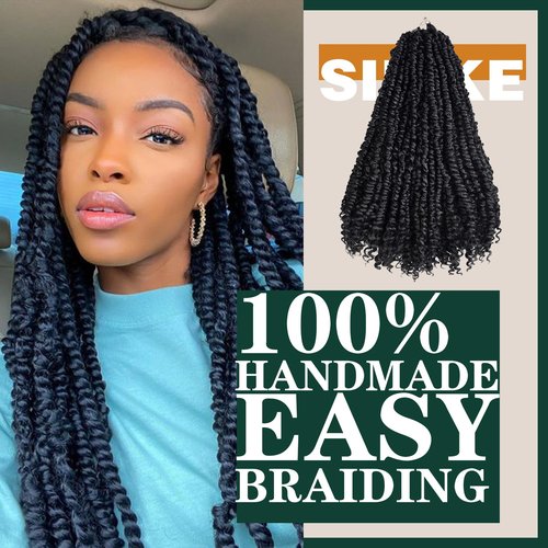 Silike Passion Twist Crochet Hair 18inch 6packs Pre-Twisted Synthetic Long Curly 12 Roots Braiding Hair Extensions For Women (18 inch, 1B)