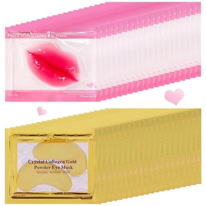 TIRDET 40 Pairs Lip Mask & Eye Mask, 24K Gold Gel Crystal Collagen Under Eye Patches for Puffy Eyes, Bachelorette Party Favors, Bridesmaid Gifts, Galentines Day Gifts, Bulk Mothers Day Gifts for Women