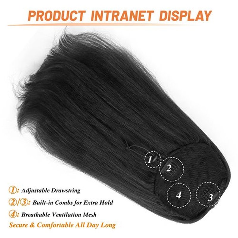 Drawstring Ponytail Extension for Black Women 14 Inch Yaki Kinky Straight Ponytail Flick Style Hairpiece Synthetic Natural Black Rafabcici