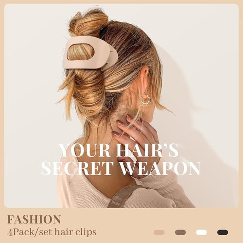 B.PHNE Flat Hair Claw Clips for Women,Matte Medium Hair Clips for Thick & Thin Hair- Comfortable Everyday Use for Office, Yoga, Party & Casual Styling (4PCS A)