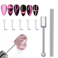 WOKOTO 2 PCS Cat Eye Magnets For Nails Set With 5 Pcs Iron Y-Shape Heart Cat Eye Designs Nail Magnet Tools, Big Double-Side Silver Cylinder Nail Magnets For Nail Art, Heart Magnet Tools For Nails