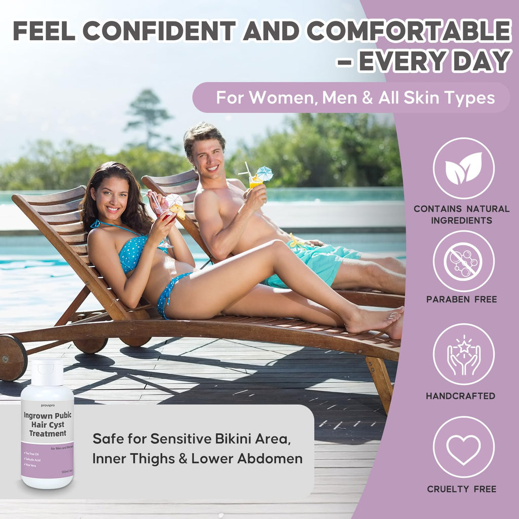 Ingrown Pubic Hair Cyst Treatment Gel, Razor Bumps Solution for Bikini Line, Intimate Area & Inner Thighs, Safe After Waxing or Shaving, Tea Tree and Salicylic Acid Formula for Men and Women, 4oz