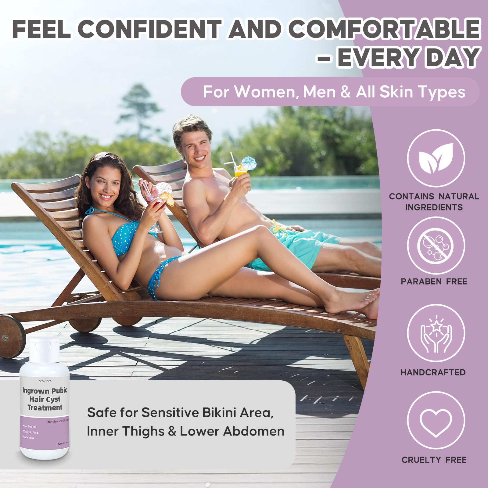 Ingrown Pubic Hair Cyst Treatment Gel, Razor Bumps Solution for Bikini Line, Intimate Area & Inner Thighs, Safe After Waxing or Shaving, Tea Tree and Salicylic Acid Formula for Men and Women, 4oz