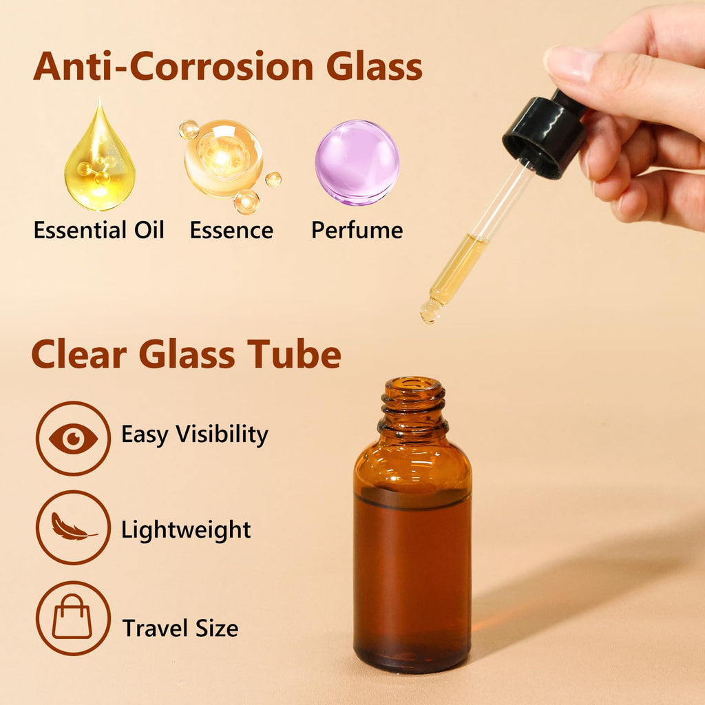 KEYWING 60 Pack 1oz Eye Dropper Bottles – 30ml Leakproof Amber Glass Bottles for Essential Oils, Tinctures, Hair Oil, Travel Liquids