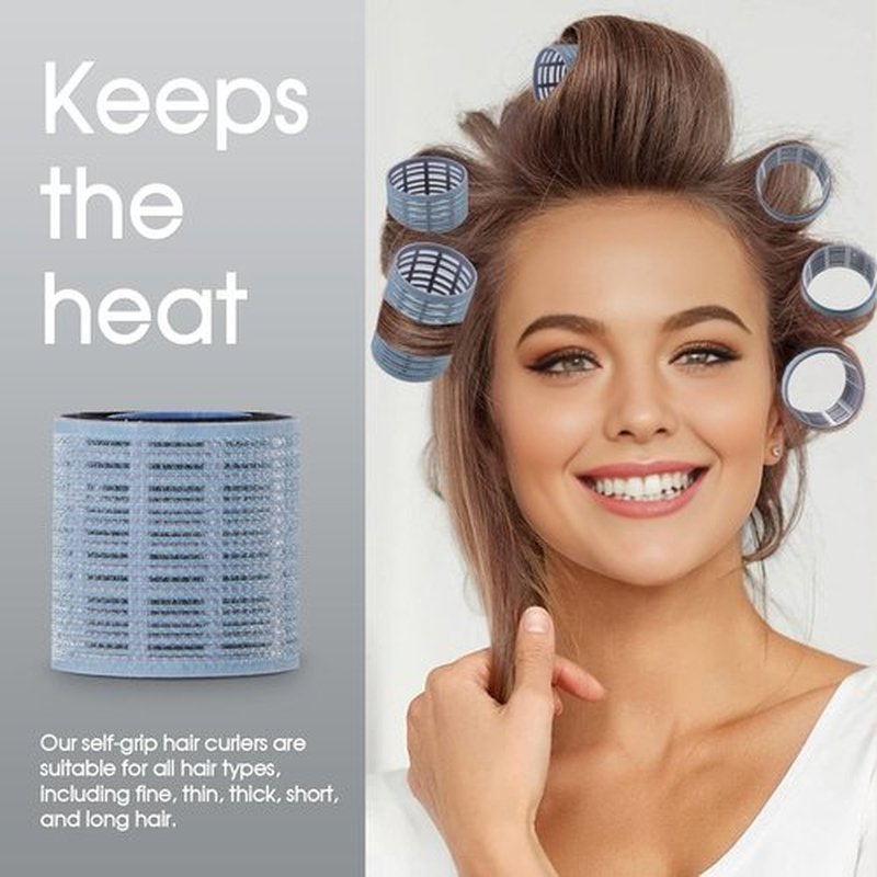 Skiennix Hair Rollers Set - 9 Pcs Heatless Curlers for All Hair Types | Self-Grip, Dark Blue