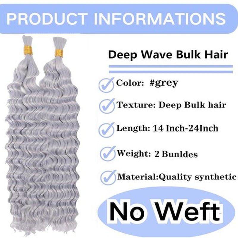 Fabimiya 12A Human Hair Bulk 24Inch Deep Wave bulk human braiding hair for boho braids 100% Unprocessed Brazilian Virgin Human Hair Extensions Quick Weave Human Hair Grey Color