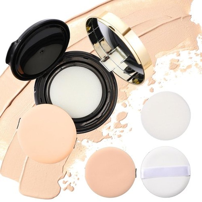 Patelai 7 Pcs Black Empty Cushion Foundation Makeup Sponge Holder - Portable Puff Container with Mirror & Extra Sponges