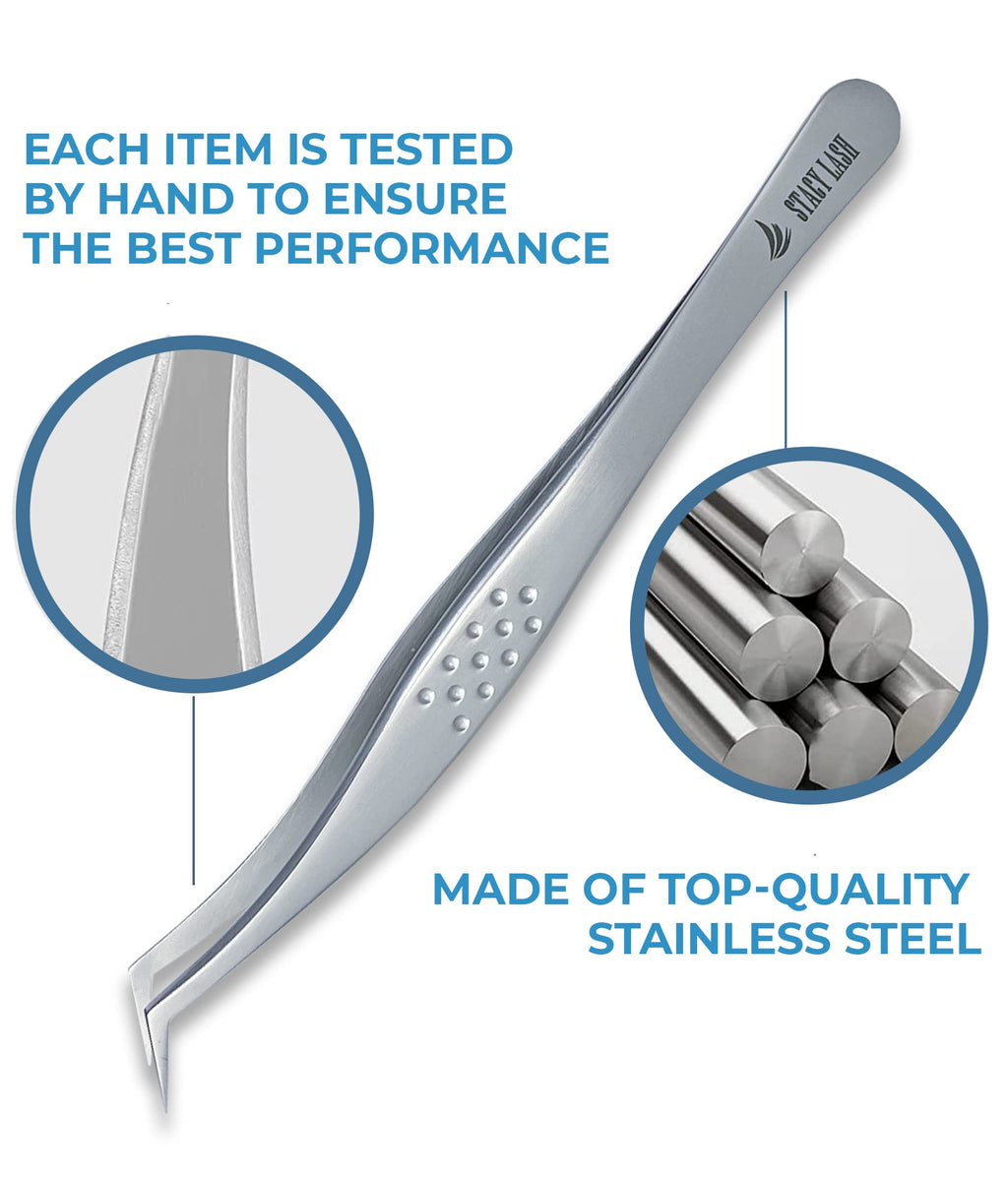 Stacy Lash STL-14 Curved Eyelash Extension Tweezers/Supplies for Classic Extensions & Volume Premade Fans/Precision Tools for False Lashes Application/Eyelashes Applicator/Beauty Accessories