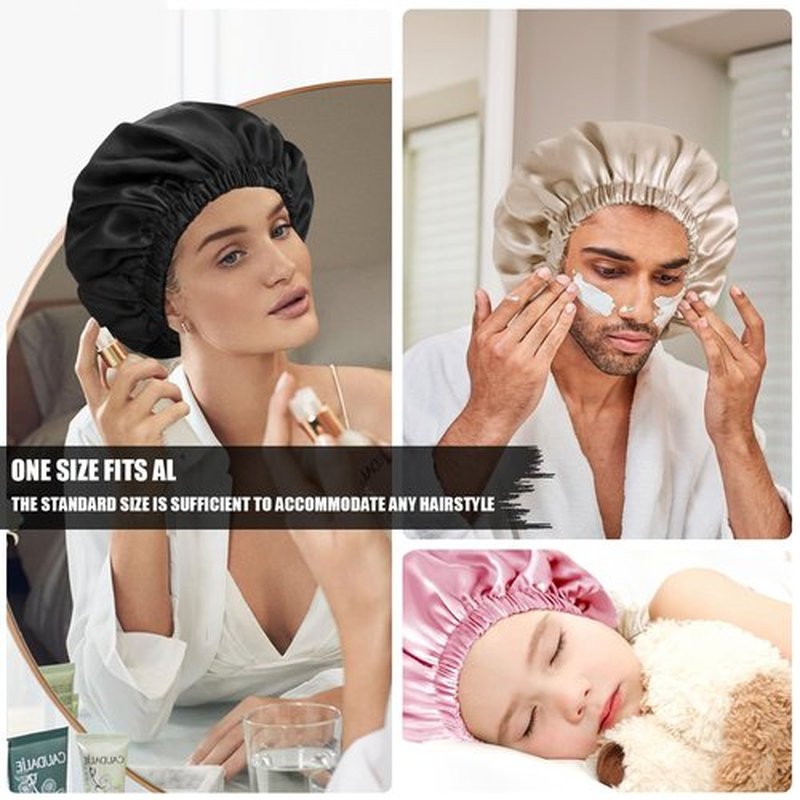 Doitory Bonnet for Sleeping Women & Men, Double Layer Silk Bonnet, Soft Satin Lined Hair Bonnets Sleep Shower Cap for Natural & Curly Hair(Black)