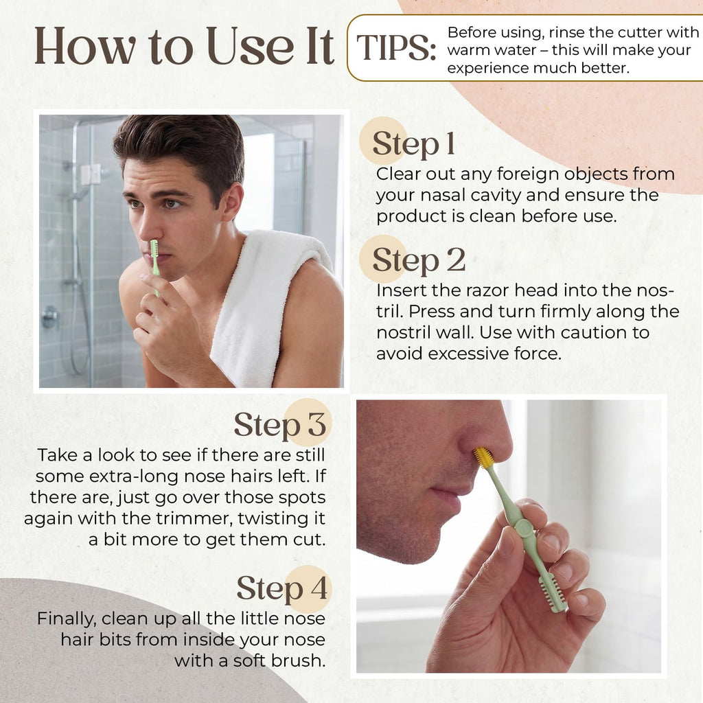 Lanties 6 Pcs 2-in-1 Nasal Hair Cutter Double Multicolor Sided Nose Hair Cutter with Protective Lid for Women Men Portable 360° Rotating Manual Nose Ear Hairs Trimmer for Travel