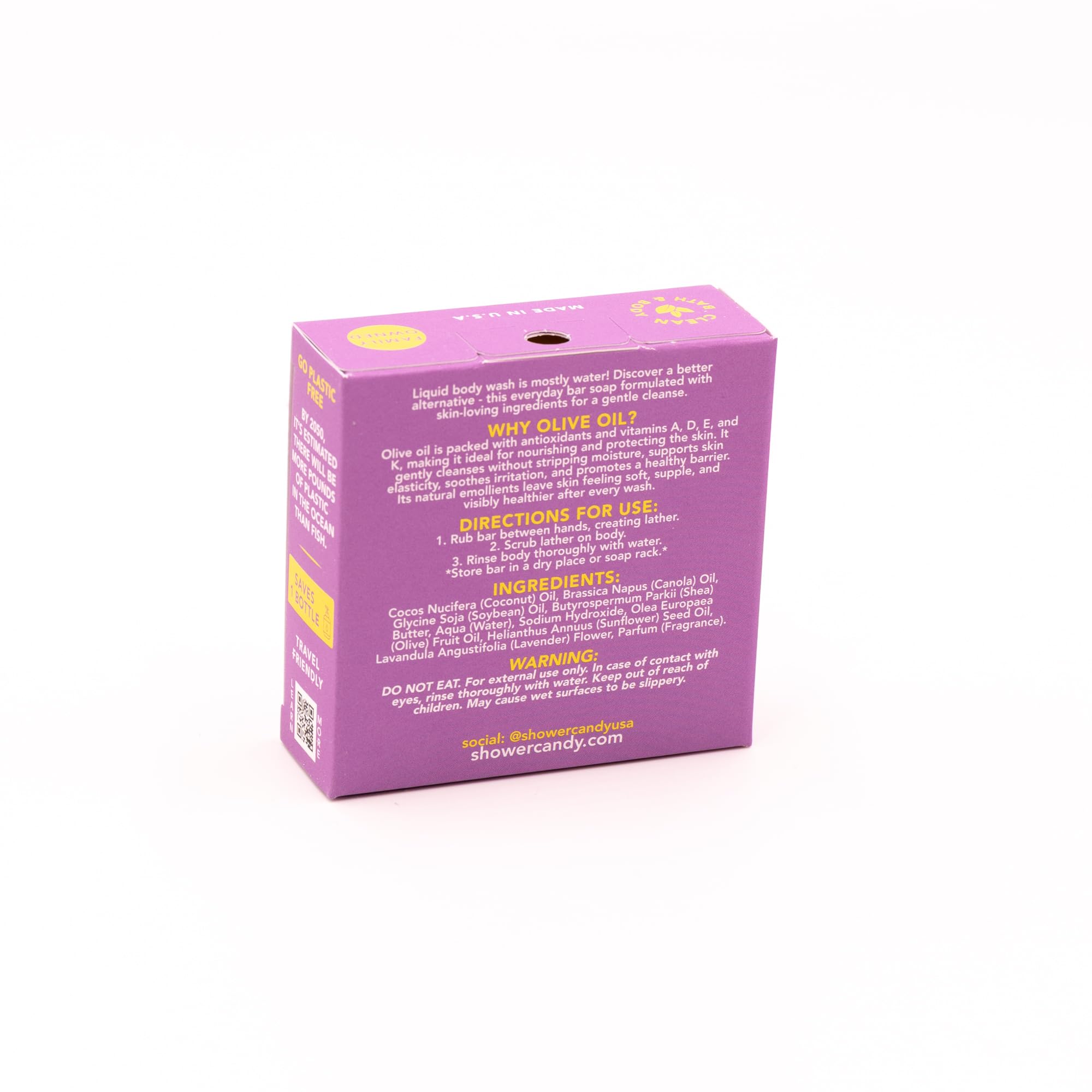 Shower Candy Ylang Ylang Bar Soap - 5.0 oz Natural Body Wash Bar - Made in USA - Olive Oil, Shea Butter, Lavender Buds