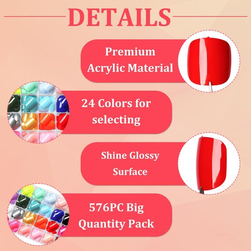 Lifextol 576PC Press on Toenails for Women Fake Toe nail Press ons Acrylic Toe Press on Nails Set, 24 Color Press on Toe nails Press on Fake Toenails Press ons Acrylic Toe Nail Tips Kit with Glue&Tabs