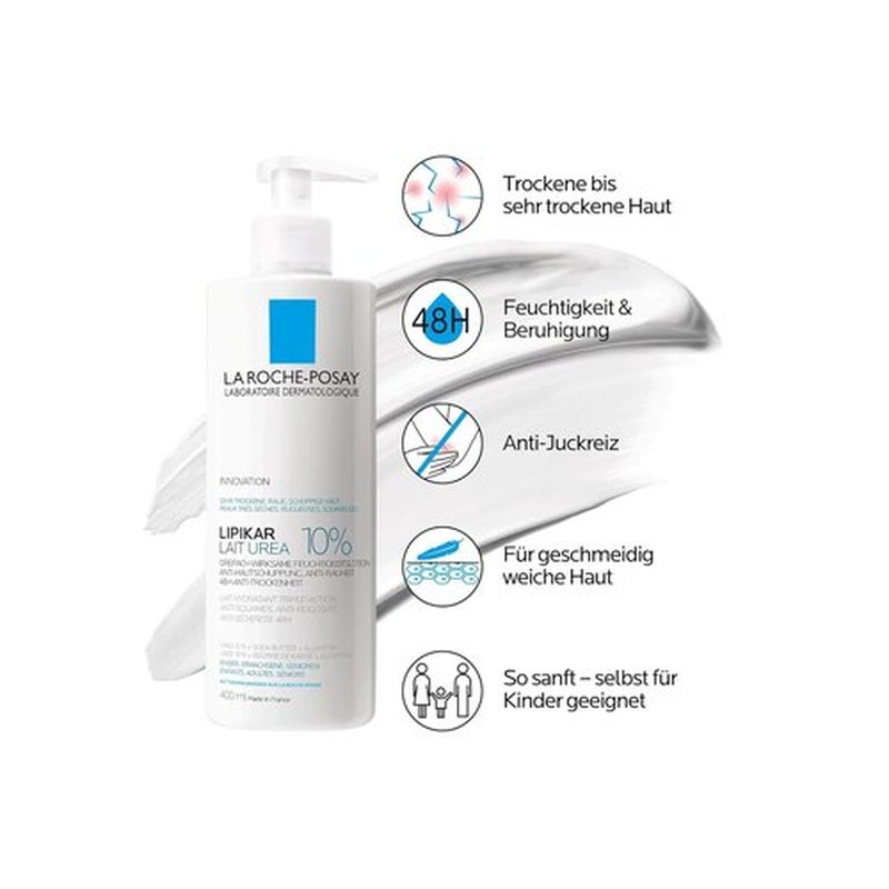 La Roche-Posay Lipikar Urea 10% Body Lotion - Smoothing Formula for Rough, Dry Skin with Shea Butter & Allantoin