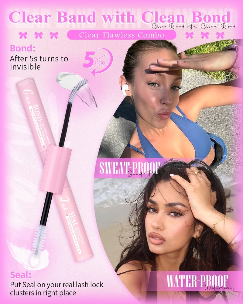 Wispy Lash Clusters Kit Venus Invisible Band Eyelash Clusters 8-16mm Lash Extension Kit Natural Lashes Clusters Eyelash Extension Kit with Thin Band Lash Cluster Clear Lash Glue and Tweezers by Wtvane