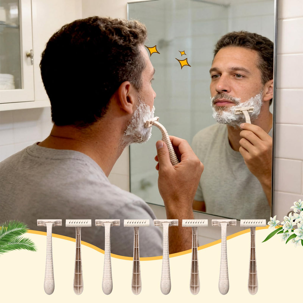LemonRoad 100 Pcs Individually Wrapped Disposable Razors Bulk for Women Men Biodegradable Portable Twin Blade Shaving Razor Wheat Straw Shavers for Hotel Homeless Shelter Charity Camping Travel