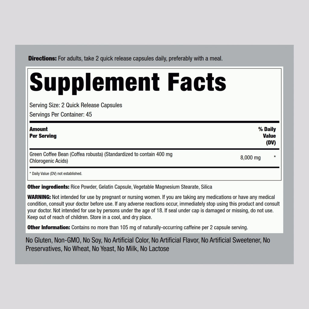 Piping Rock Green Coffee Bean Extract | 90 Capsules | Dietary Supplement | Non-GMO, Gluten Free