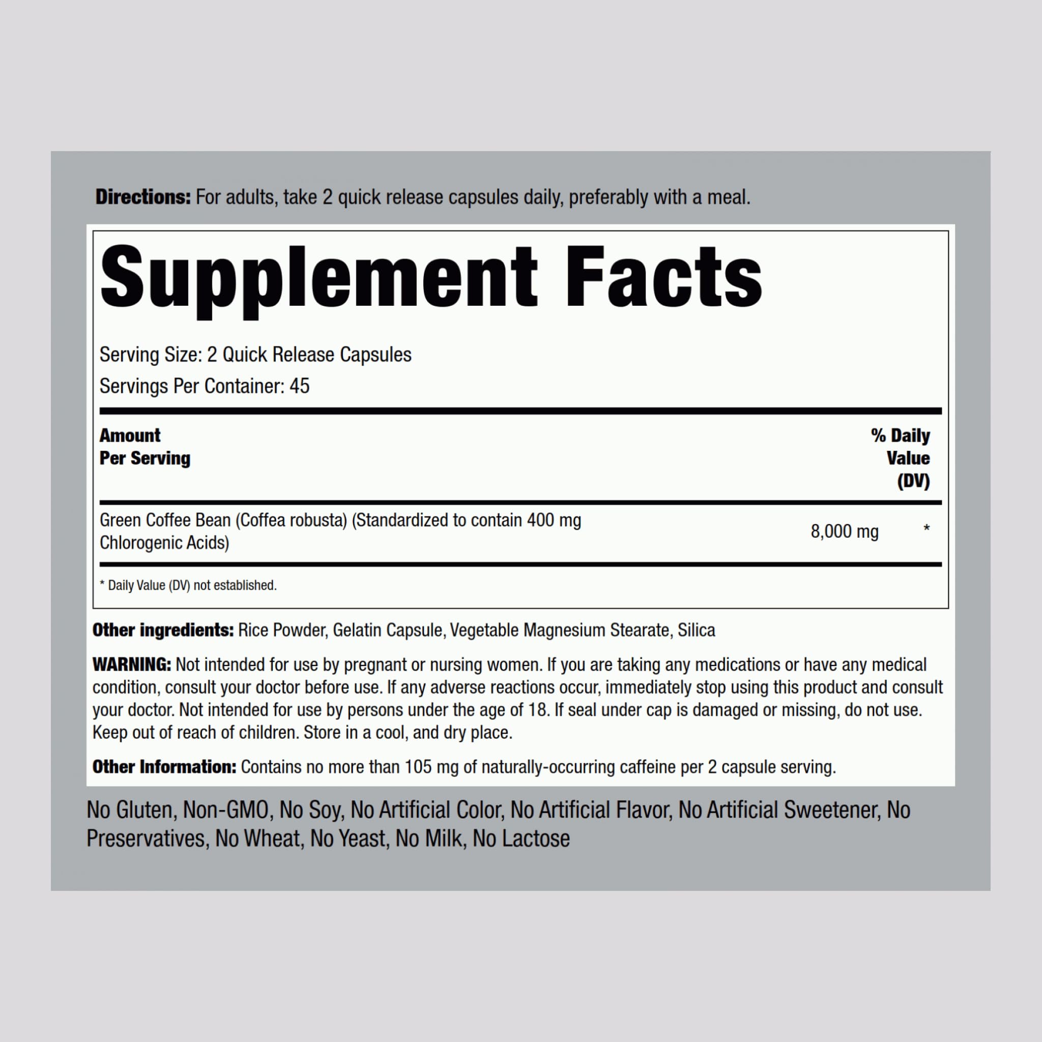 Piping Rock Green Coffee Bean Extract | 90 Capsules | Dietary Supplement | Non-GMO, Gluten Free