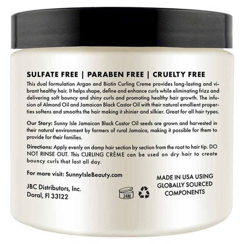 Sunny Isle Argan & Biotin Curling Cream - Lightweight, Curl Enhancing Crème, Paraben Free 16oz
