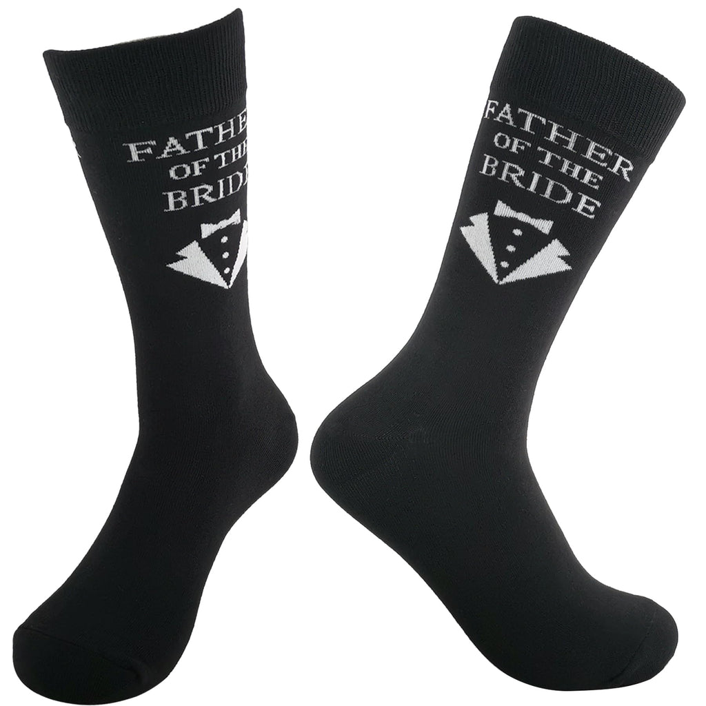 BUENWAZ Dress Socks for Father of the Bride 1 Pair Wedding Day Gift, Fun Socks for Wedding, Size Men 8-12 (Black)
