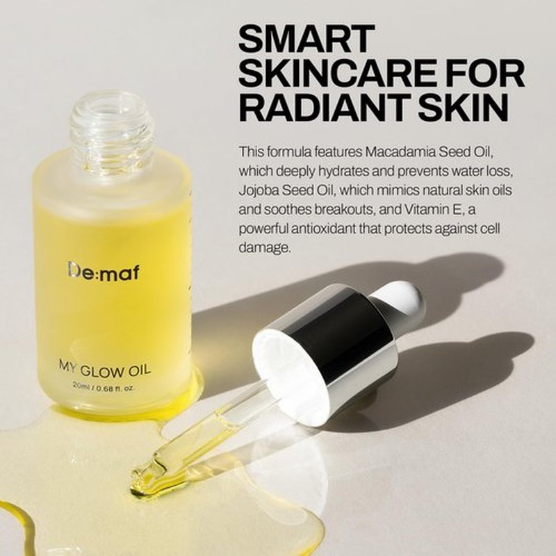 De:maf My Glow Oil – 100% Natural Face Oil for Sensitive & Oily Skin, Hydrating & Non-Comedogenic with Jojoba, Macadamia & Vitamin E – Lightweight Facial Oil for Dry Skin