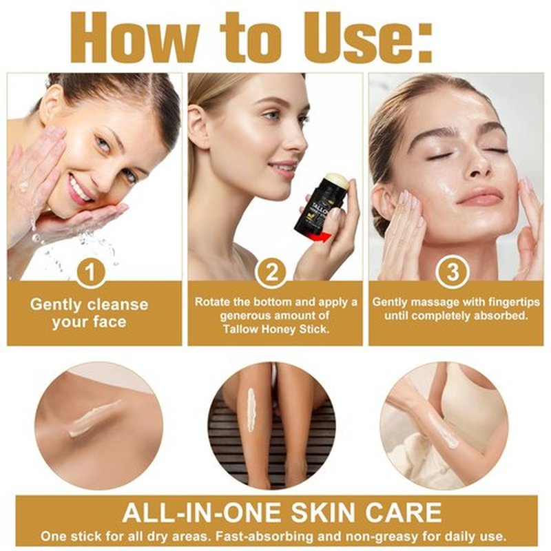 NIFEISHI Organic Beef Tallow for Skin, 100% Grass Fed Beef Tallow and Honey Balm Stick for Face and Body, Tallow face Moisturizer for Dry and Sensitive Skin, Natural Formula - 2.6 FLoz