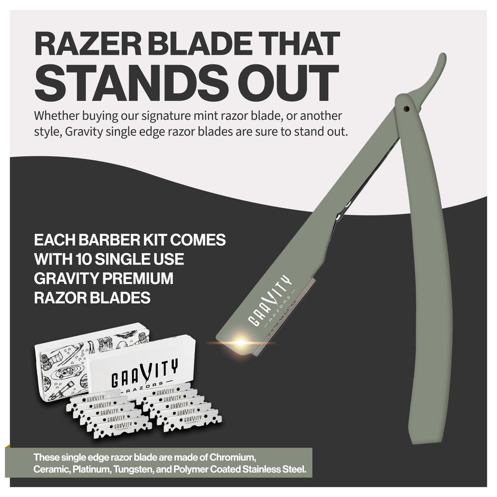 Gravity Razors Pro Straight Razor Kit, 2mm Ultra Exposure, 10 Blades, Mint