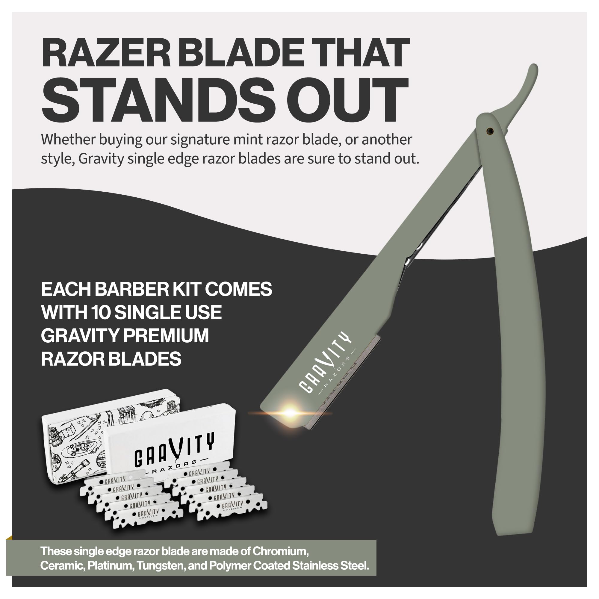 Gravity Razors Pro Straight Razor Kit, 2mm Ultra Exposure, 10 Blades, Mint