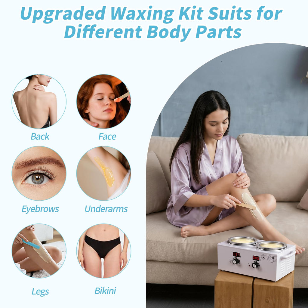 Double Wax Warmer for Hair Removal, Yofuly Professional Large Wax Heater Machine with Silicone Pot Liners, Digital Women Home Self Waxing Kit for Facial Skin Body Spa