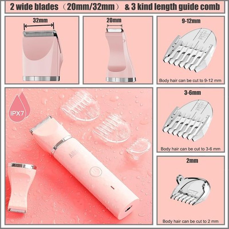 AIBRIT PRO Electric Bikini Trimmer for Women - 2-in-1 Painless Hair Removal Razor | Portable Waterproof Shaver with 2 Heads
