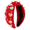 YARIEW Valentines Day Headbands for Women Love Sweet Red Heart Headband Rhinestone Knotted Headband for Women Valentine Day Decorations Fashion Headband Hair Accessories Red