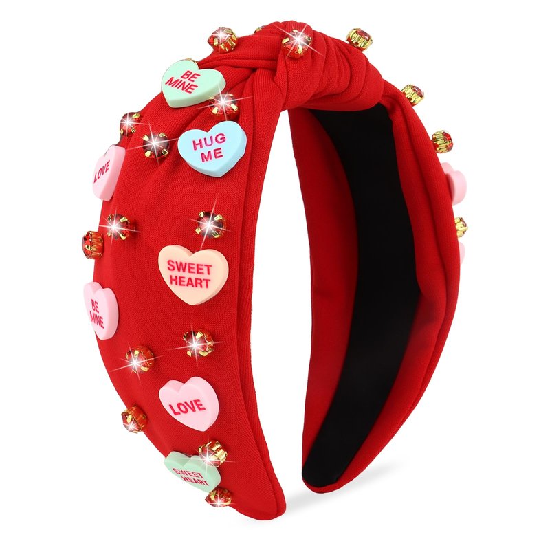 YARIEW Valentines Day Headbands for Women Love Sweet Red Heart Headband Rhinestone Knotted Headband for Women Valentine Day Decorations Fashion Headband Hair Accessories Red