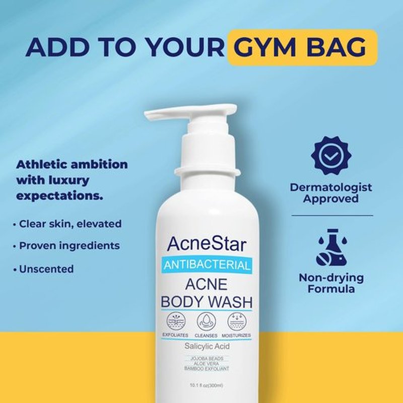 Acnestar Antibacterial Acne Body Wash with Salicylic Acid - Treats Back, Chest, Shoulder & Butt Breakouts, Fights Clogged Pores & Cystic Acne Antifungal Body Wash - for Men & Women
