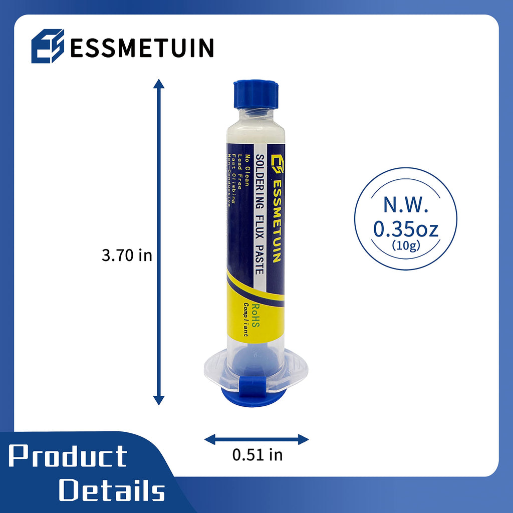 Essmetuin No Clean Soldering Flux Paste, Soldering Flux For Copper Pipe Brazing, Tin soldering, Solder Flux For SMD, SMT, Handwork, Phone, Home Appliance and Meters Repairing, 10cc/Bottle