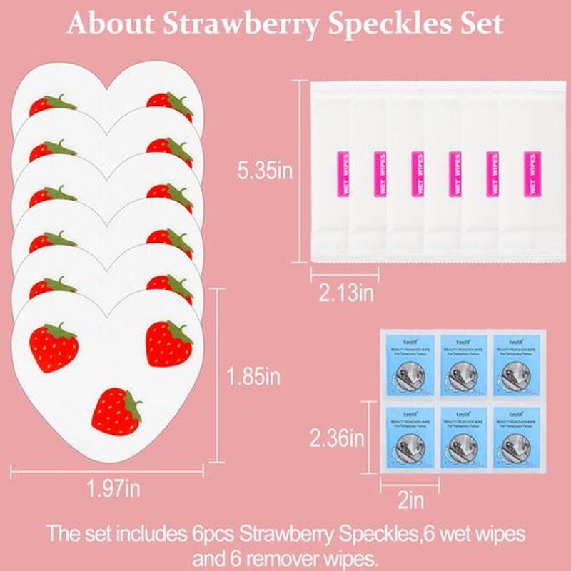 Boko 6Pcs Red Strawberry Speckles Temporary Tattoos, Waterproof and Long Lasting Makeup Patches, Face Strawberry Freckles for Festival Concert Summer Beach Pool Themed Party Beauty Face Makeup