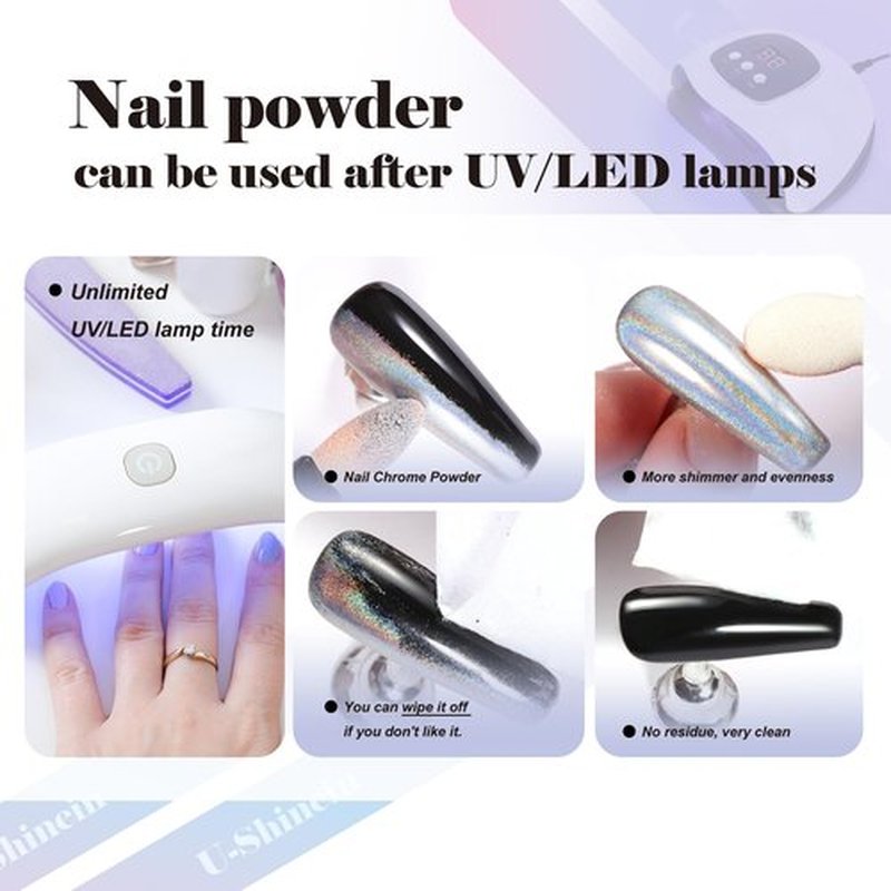U-Shinein Functional Nail Polish Gel, Nail Chrome Powder Gel Top Coat Base Gel One Step Color Gel Soak Off LED UV Nail Gel Non-fogging Long-lasting Fast-drying Evening High Gloss Home DIY Black