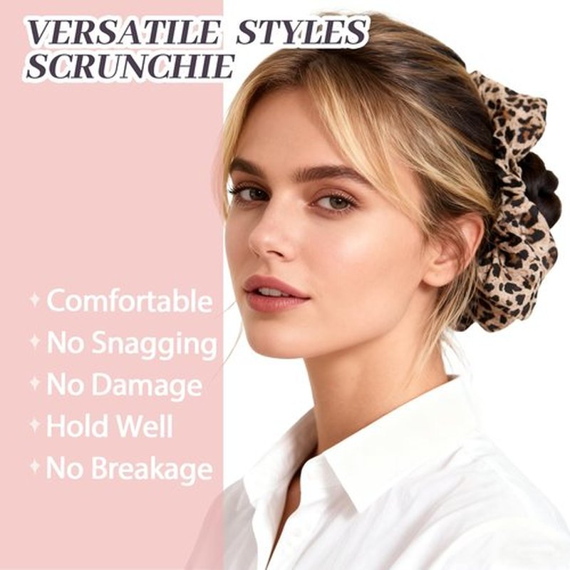 JIRIS 2Pcs Big Leopard Hair Scrunchies for Women, Fashion No Crease Hair Ties for Thin Thick Hair,Soft Hair Bands No Damage for Girls, Ideal Gifts for Women (Set 13)