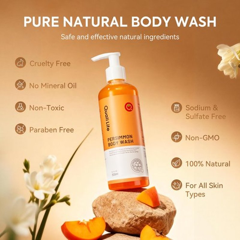 QualiLife Persimmon Body Wash for Old People Smell, Natural Deodorant Bar Soap for Strong Odor Smelly Feet Remove, Cleansing Body Deodorizing for Eliminating Odor