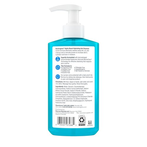 Neutrogena Hydro Boost Face Wash, Fragrance Free, Hydrating Facial Cleanser with Hyaluronic Acid, Daily Foaming Face Wash & Makeup Remover, Hypoallergenic Gel Cleanser, 12 fl. oz