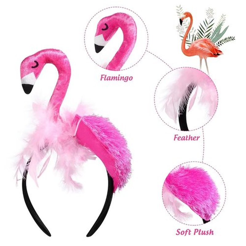 CARMELIT Creative Flamingo Hat Hawaii Pink Flamingo Headband Hair Tropical Accessories Flamingo Party Supplies Cute Flamingo Costume for Women, 27X15X10CM