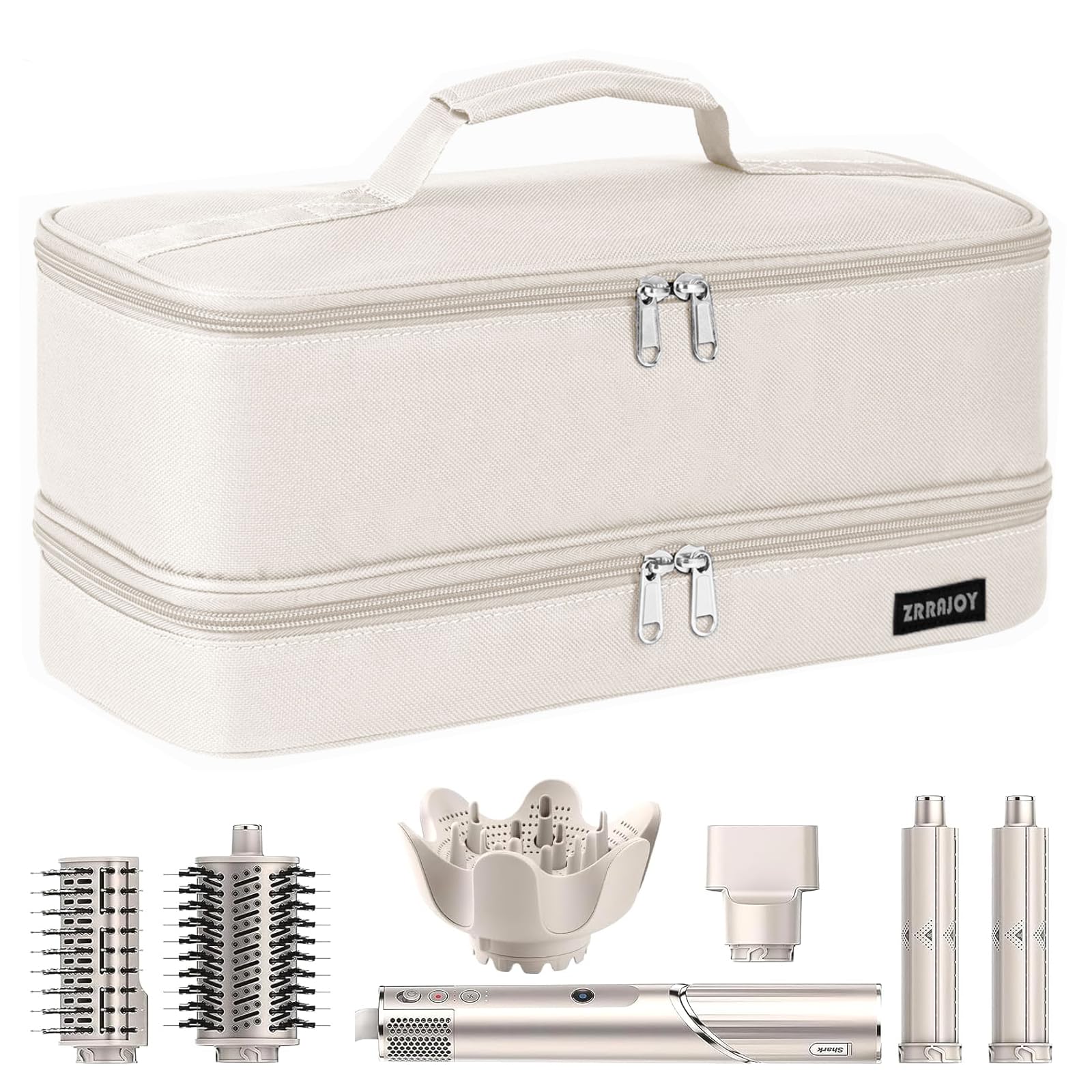 ZRRAJOY Double Layer Storage Case For Shark Flexstyle, Travel Carrying Case For Shark 430/440 Flexstyle, Organizer Bag For Shark Flexstyle/Dyson Airwrap Styler Attachments (Beige)