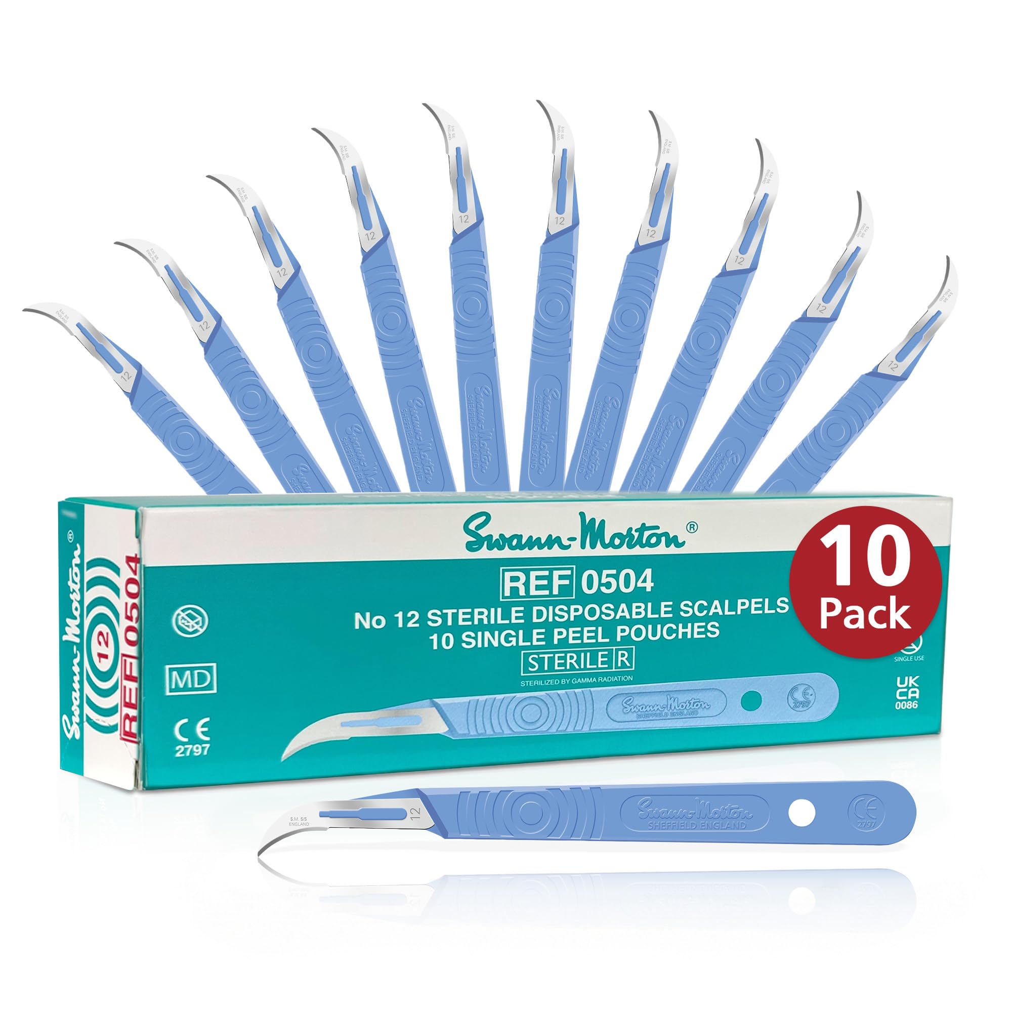 Swann Morton #12 Disposable Surgical Scalpel with Blade - Box of 10