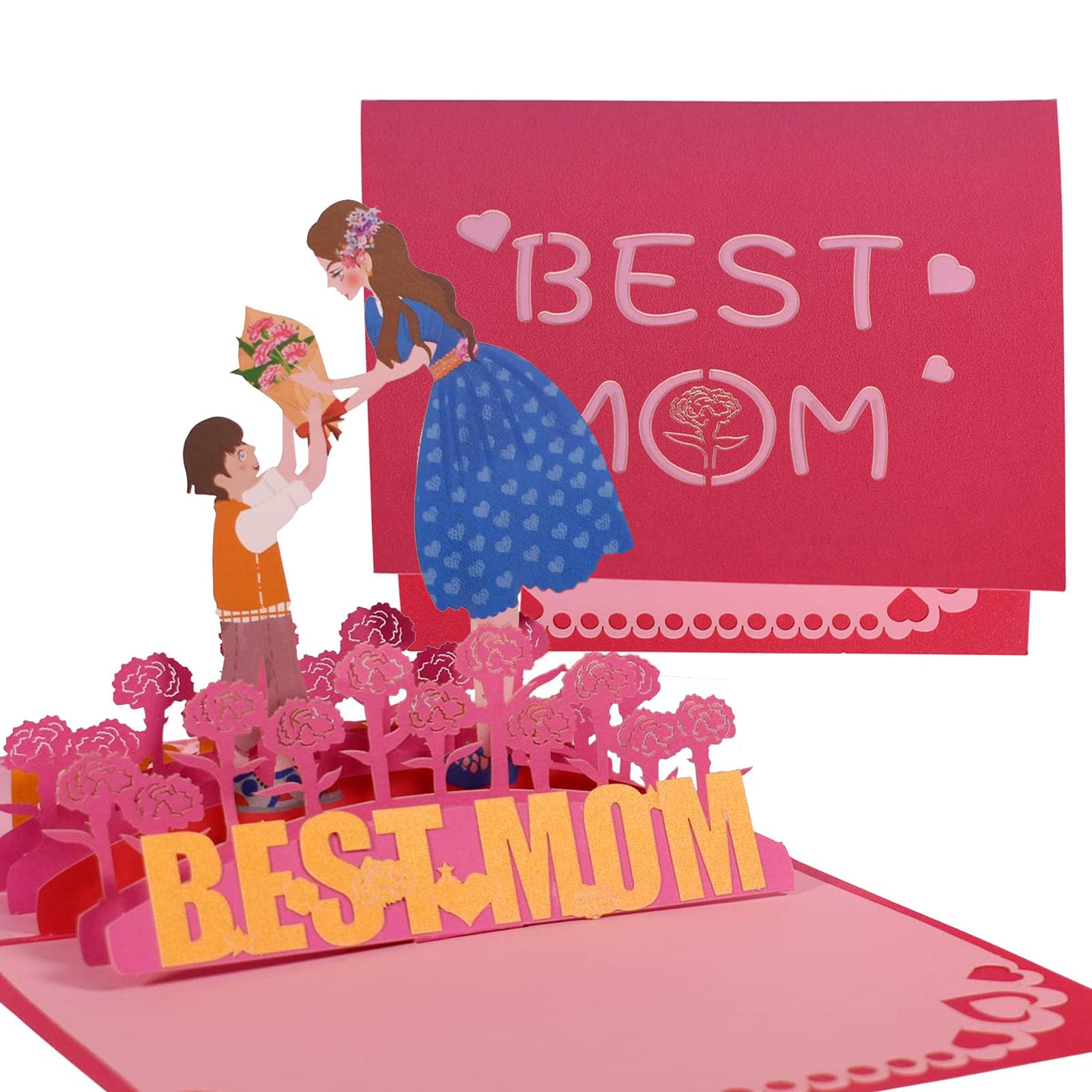 Luerbi Mother's Day Pop Up Card, Best MOM Pop Up Greeting Cards, 3D Mother Day Greeting Card with Envelope, Pop Up Flower Bouquet Handmade Gift Card for Sister, Wife, Mother, Grandma, Women