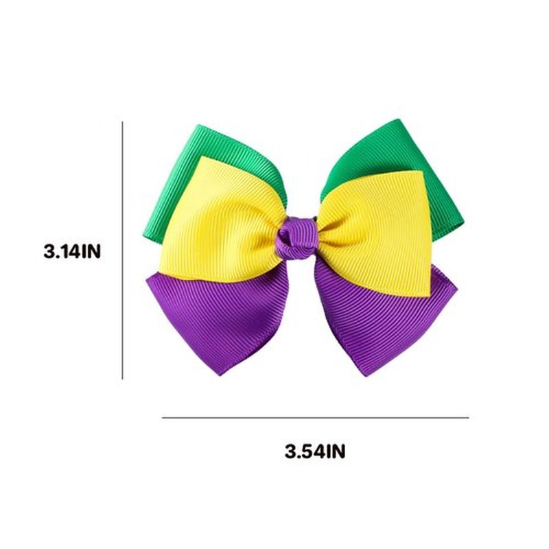 Mardi Gras Hair Bow Clips for Girls Women 2pcs 3.5" Fat Tuesday Ribbon Cheer Bow Hair Pins Piece Circus Carnival Parade Outfit Masquerade Party Dress Decor Accessories Gift