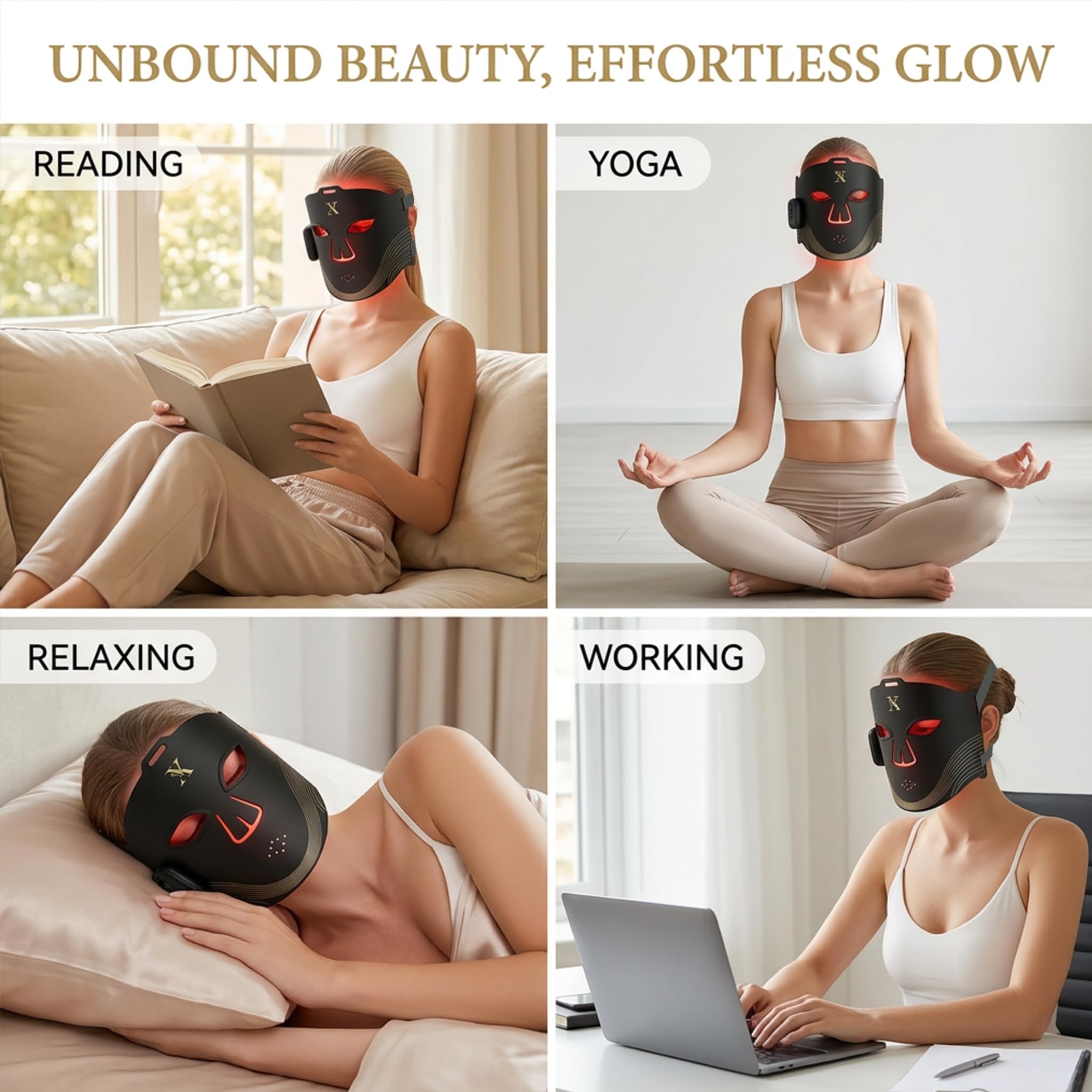 X-Vitalis LED Light Therapy Mask, OTC FDA-Cleared for Acne Treatment & Wrinkle Reduction, 4 Wavelengths (660/850/450/590nm), Wireless Home Skincare Device