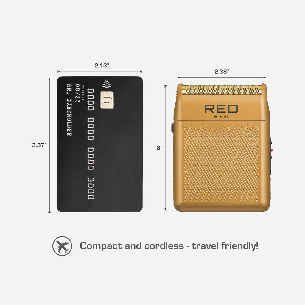 RED by Kiss Cordless Mini Shaver for Men, Compact High-Precision, Quick USB-C Charging, Non-Slip Grip, Long-Lasting Battery, Travel-Friendly Design, Powerful Motor for Efficient Shaving (Gold)