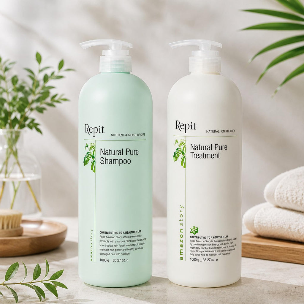 Repit Natural Ion Therapy Pure Shampoo & Treatment 33.81 fl oz | Contains Sacha Inchi, Omega 3,6,9 for All Hair Types, Restore Dry and Damaged Hair - Sulfate, Paraben, Cruelty Free | RepitUSA