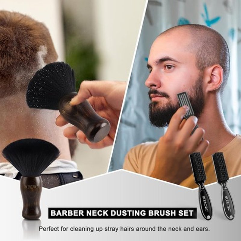 NICEMOVIC 3-in-1 Barber Neck Duster Brush Set - Professional Cleaning Tool for Hair Cutting | Brown & Black
