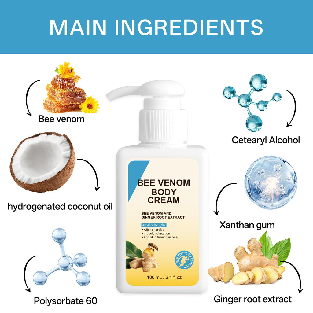 OZZKSO Bee Venom body Cream, Anti-Aging Firming Cream, Bee Venom Skin Firming Cream, Gentle C-ream for All S kin Types,100ML/3.4 Fl.oz