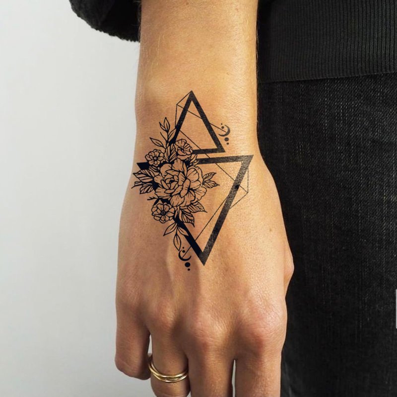 UBICA Semi Permanent Tattoos, 2 Sheets Realistic Temporary Tattoos for Women, Fake Tattoos for Wrists Ankles Neck, Waterproof, No Reflective, Lasts 1-2 Weeks (Large floral & Geometric Flower Moon)